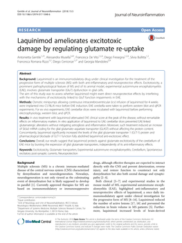 Laquinimod Ameliorates Excitotoxic Damage by Regulating Glutamate Re