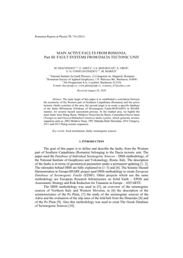 MAIN ACTIVE FAULTS from ROMANIA. Part III: FAULT SYSTEMS from DACIA TECTONIC UNIT