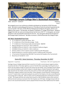 Santiago Canyon College Men's Basketball Newsletter