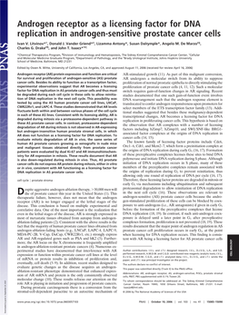 Androgen Receptor As a Licensing Factor for DNA Replication in Androgen-Sensitive Prostate Cancer Cells