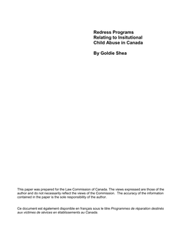 Redress Programs Relating to Insitutional Child Abuse in Canada