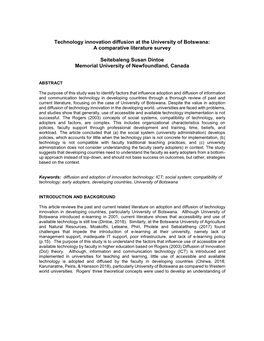 Technology Innovation Diffusion at the University of Botswana: a Comparative Literature Survey