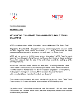 Nets Shows Its Support for Singapore's Table Tennis Champions