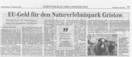 EU-Geld Für Den Naturerlebnispark Gristow 118 000 Euro Für Haupthaus/ Durch Einen Ökolandwirt Aus