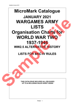 Micromark Catalogue WARGAMES ARMY LISTS Organisation Charts for WORLD WAR TWO 1937-1946