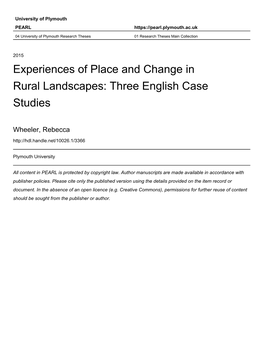Experiences of Place and Change in Rural Landscapes: Three English Case Studies