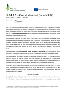 Case Study Report (Month 9-17) IEE/12/708/S12.661214 – PRIMES Prepared By