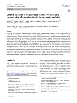 Genomic Expansion of Magnetotactic Bacteria Reveals an Early Common Origin of Magnetotaxis with Lineage-Speciﬁc Evolution