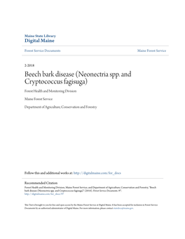 Beech Bark Disease (Neonectria Spp. and Cryptococcus Fagisuga) Forest Health and Monitoring Division