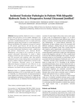 Incidental Testicular Pathologies in Patients with Idiopathic Hydrocele