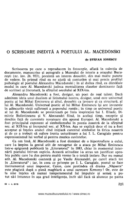 O Scrisoare Inedită a Poetului Al. Macedonski