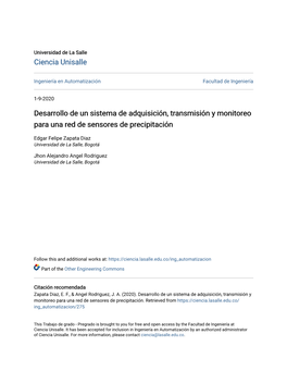 Desarrollo De Un Sistema De Adquisición, Transmisión Y Monitoreo Para Una Red De Sensores De Precipitación