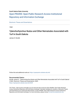 Tylenchorhynchus Nudus and Other Nematodes Associated with Turf in South Dakota