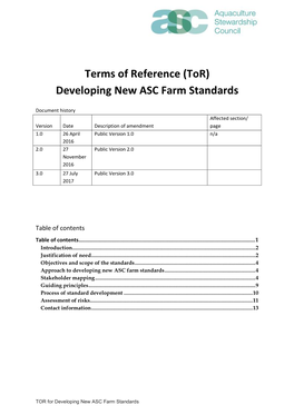 Terms of Reference (Tor) Developing New ASC Farm Standards