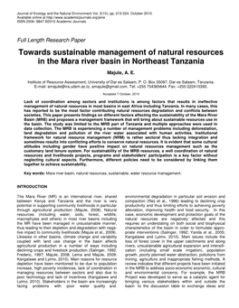 Towards Sustainable Management of Natural Resources in the Mara River Basin in Northeast Tanzania