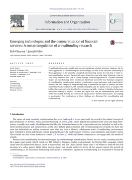 Emerging Technologies and the Democratisation of Financial Services: a Metatriangulation of Crowdfunding Research