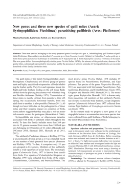 Acari: Syringophilidae: Picobiinae) Parasitising Puffbirds (Aves: Piciformes)