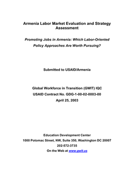 Armenia Labor Market Evaluation and Strategy Assessment