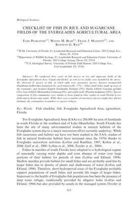 Checklist of Fish in Rice and Sugarcane Fields of the Everglades Agricultural Area