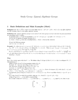 (Linear) Algebraic Groups 1 Basic Definitions and Main Examples