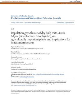 Population Growth Rate of Dry Bulb Mite, &lt;I&gt;Aceria Tulipae&lt;/I&gt;