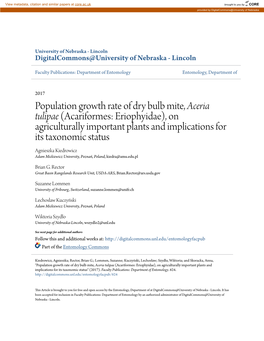 Population Growth Rate of Dry Bulb Mite, <I>Aceria Tulipae</I>