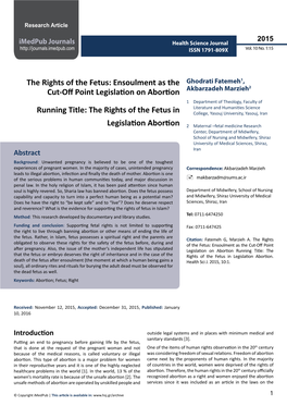 The Rights of the Fetus: Ensoulment As the Cut-Off Point Legislation On