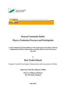 Kenyan Community Radio: Players, Production Processes and Participation