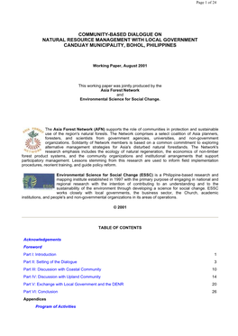 Community-Based Dialogue on Natural Resource Management with Local Government Candijay Municipality, Bohol, Philippines