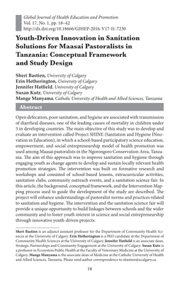 Youth-Driven Innovation in Sanitation Solutions for Maasai Pastoralists in Tanzania: Conceptual Framework and Study Design