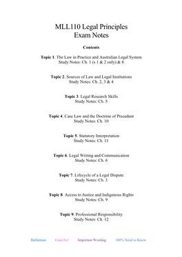 MLL110 Legal Principles Exam Notes