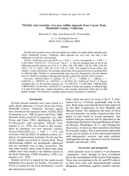 Orickite and Coyoteite, Two New Sulfide Minerals from Coyote Peak, Humboldt County, California