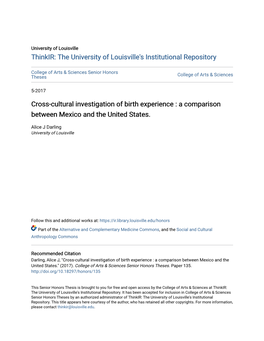 Cross-Cultural Investigation of Birth Experience : a Comparison Between Mexico and the United States