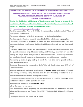 PRE FEASIBILITY REPORT of SATHUVACHARI ROUGH STONE QUARRY LEASE APPLIED AREA for OVER an EXTENT of 0.40.0Ha in SATHUVACHA