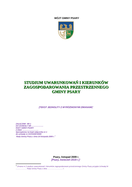 Studium Uwarunkowań I Kierunków Zagospodarowania Przestrzennego Gminy Psary