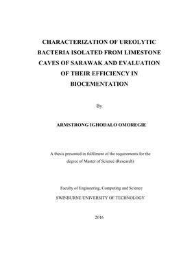 Characterization of Ureolytic Bacteria Isolated from Limestone Caves of Sarawak and Evaluation of Their Efficiency in Biocementation