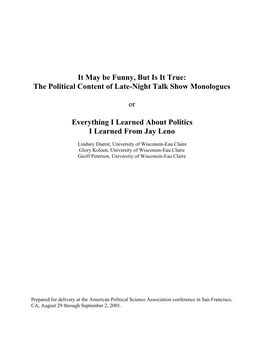 The Political Content of Late-Night Talk Show Monologues Or