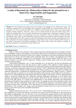 A Study of Baramati City (Maharashtra, India) for the Potential to Be a Smart City: Opportunities and Suggestions