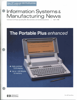 Manufacturing News Lnformation for HP Sales Reps Selling MIS, Office Automation, and Manufacturing Solutions April 1,1986