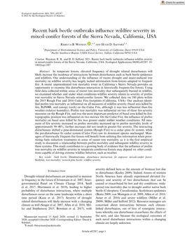 Recent Bark Beetle Outbreaks Influence Wildfire Severity in Mixed-Conifer Forests of the Sierra Nevada, California, USA