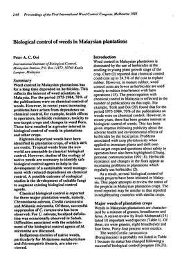 Biological Control of Weeds in Malaysian Plantations