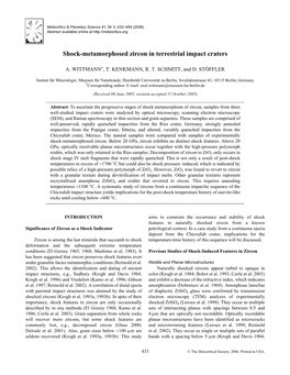 Shock-Metamorphosed Zircon in Terrestrial Impact Craters