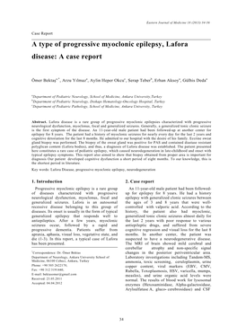 A Type of Progressive Myoclonic Epilepsy, Lafora Disease: a Case Report