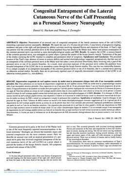 Congenital Entrapment of the Lateral Cutaneous Nerve of the Calf Presenting As a Peroneal Sensory Neuropathy