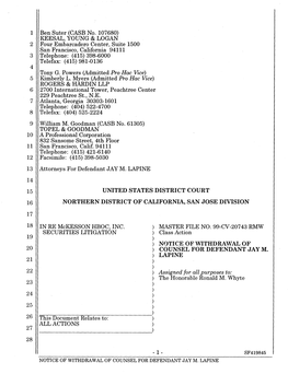 In Re Mckesson HBOC, Inc. Securities Litigation 99-CV-20743-Notice Of