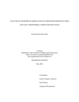 Analysis of Microbes in Greenland Ice Cores from Periods of High and Low Atmospheric Carbon Dioxide Levels