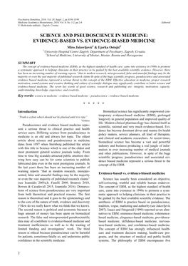 Science and Pseudoscience in Medicine: Evidence-Based Vs. Evidence-Biased Medicine