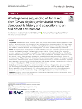 Whole-Genome Sequencing of Tarim Red Deer