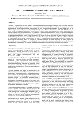 Social and Spatial Patterns of Cultural Heritage