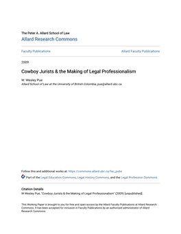 Cowboy Jurists & the Making of Legal Professionalism